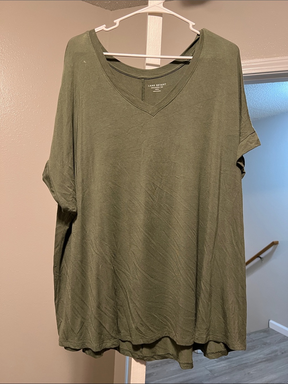 Lane Bryant Olive Green V-Neck Short Sleeve Tee